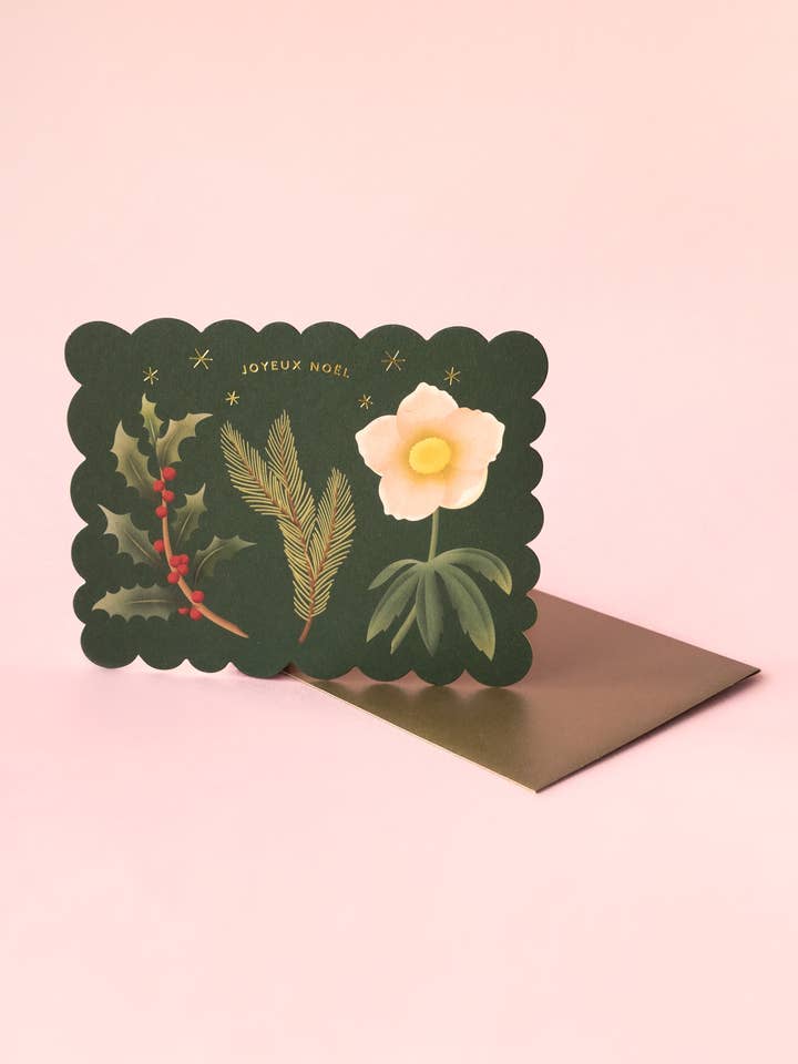 Green Joyeux Noël Holiday Die Cut Card for wholesale by Clap Clap