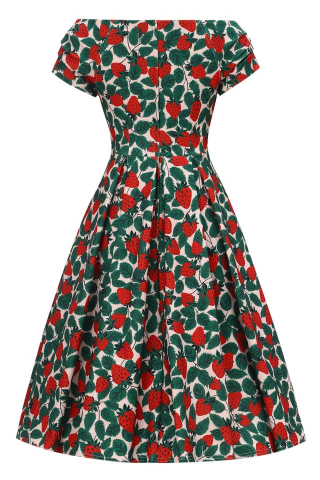 Dolly & Dotty - Venta al por mayor Vestido - Mujer - Luz Beige Claro Blanco Lirio Sin Hombros Inspirado en los Años 50 Fresa6