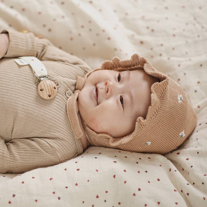 Saga Copenhagen - Wholesale Newborn/knit hat – Baby - Bonnet - Organic cotton - Knitted - Nude & Embroidery2