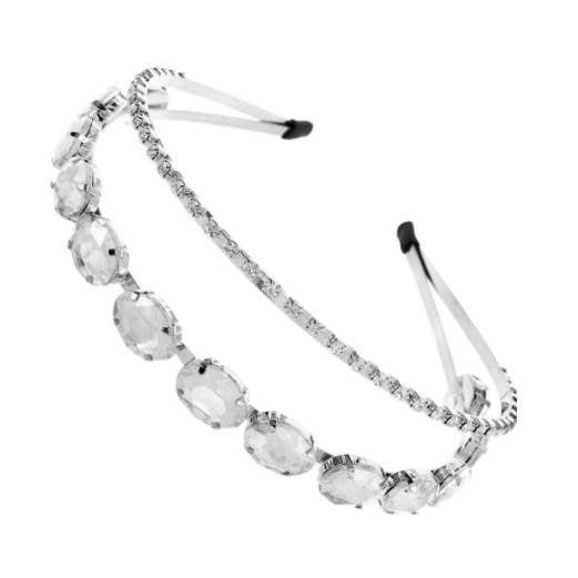 (69712-100) Silver Clear Double Headband W 1.5" for wholesale by Cool Crystals
