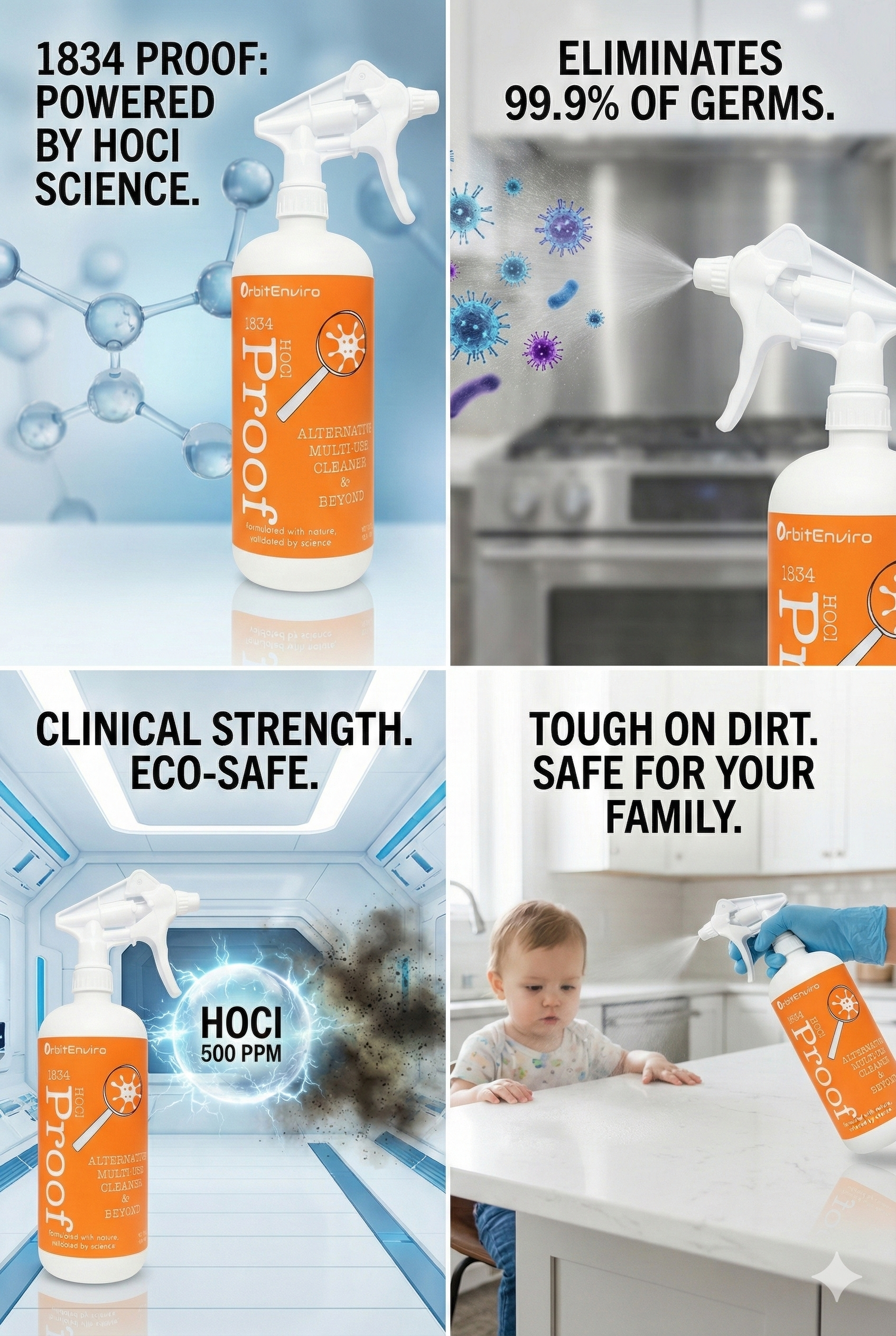 OrbitEnviro HOCl Cleaners - Wholesale Multi-Surface Cleaner - OrbitEnviro PROOF Multi-Use Cleaner HOCl 500ppm - 32 fl. oz.2