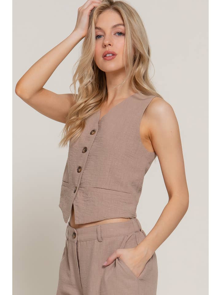 Active Basic | Active USA – wholesale Kostymväst – Dam – V-ringad väst med knäppning fram i linneeffekt10