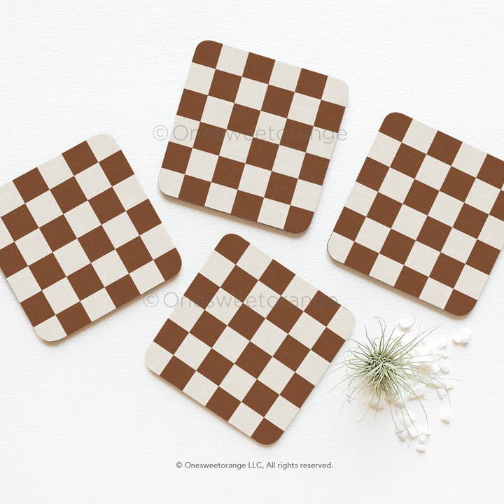 Ensemble de sous-verres à carreaux Terra Checker Set de 4 sous-verres à carreaux pour la vente par Onesweetorange