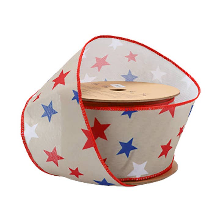 2 1/2" Wired Ribbon | Red/White/Blue Stars | 10 Yard Roll for wholesale by LA Ribbons Wholesale