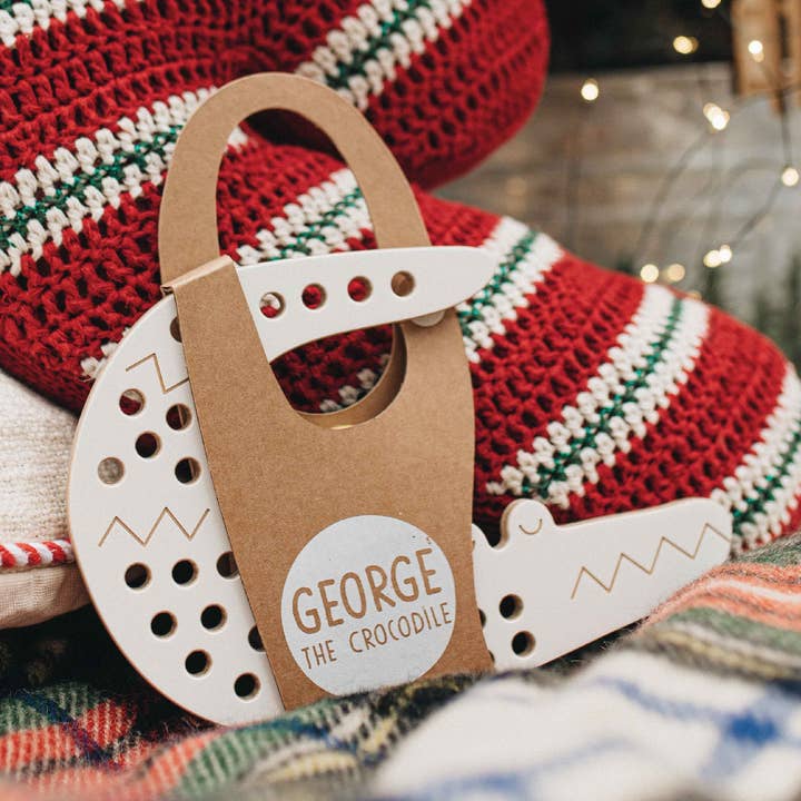 George the Crocodile, wooden lacing toy, premium quality for wholesale by milin