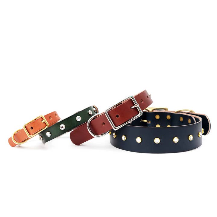 Mimi Green - Venta al por mayor Collar - Perros - Hebilla de cinturón para collar de perro con tachuelas - Gemas transparentes - Coco