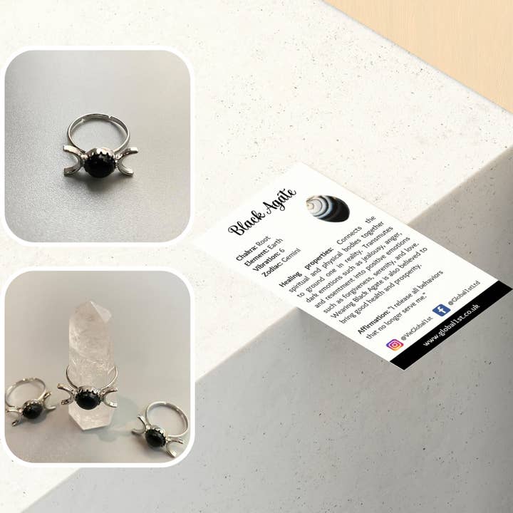 VIE - Wholesale Single stone/solitaire ring - Adjustable Triple Moon Ring with 0.5cm Gemstone7