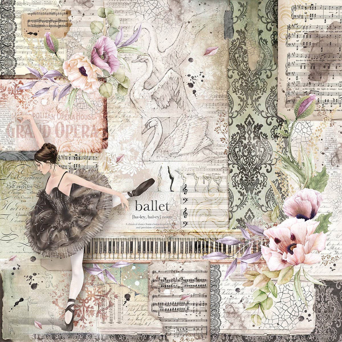 Ecstasy Crafts Distributing - Wholesale Scrapbook - Ciao Bella Cygne Noir Paper Pad 12x12 12/Pkg10