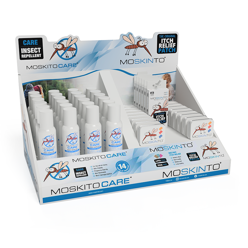 Moskinto: Original Itch-Relief Patch & 14hr Insect Repellent - Wholesale Insect Repellent - Moskinto HQ 68pc Shelf Display2