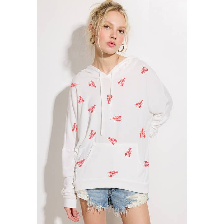 Lobster print Hoodie Long Sleeve Top for wholesale by Phil Love
