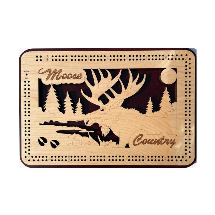Moose Country 2 Track Cribbage Board for wholesale by D&D Custom Laser Designs