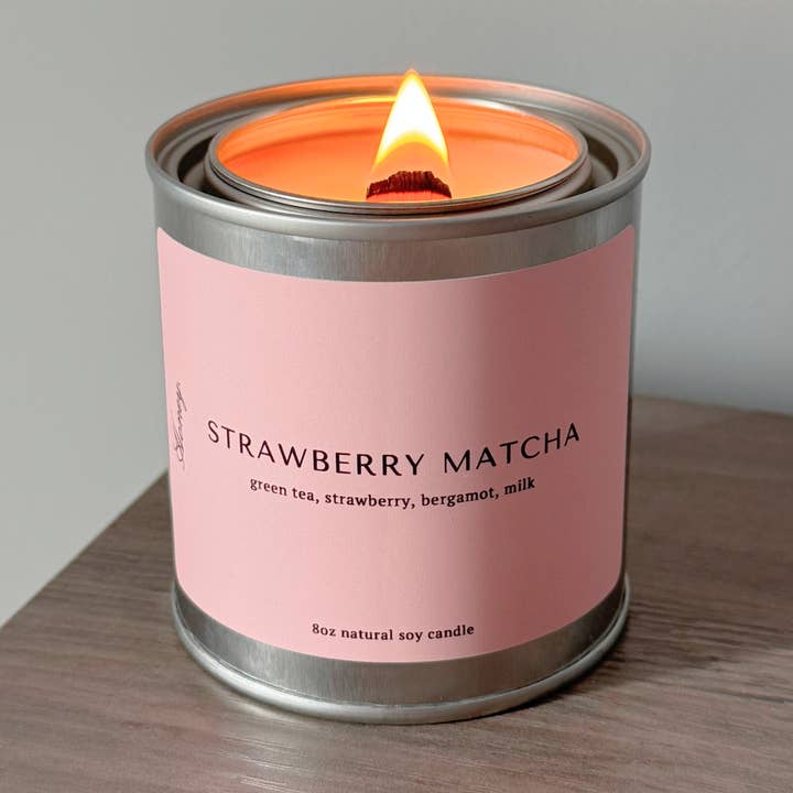 Erdbeer-Matcha, 8oz Holzdocht-Sojakerze, Sommerdekoration für den Großhandel von Honey Candle Studio