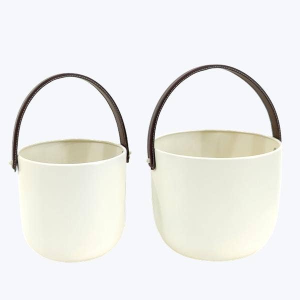 Metal Cream Planter With Handle & Drainage, Set Of 2 for wholesale by Young's