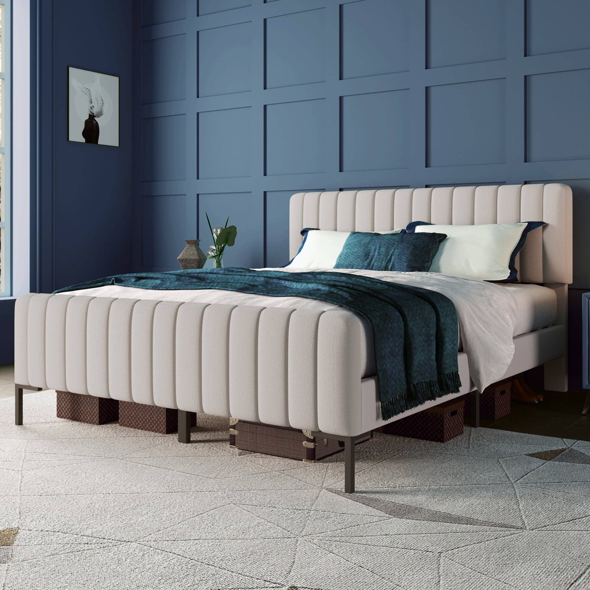 Urban Meuble – Engroshandel Seng – Polstret seng i grå-beige linned dobbeltseng ramme King 140x200cm EGMOID QUEEN5