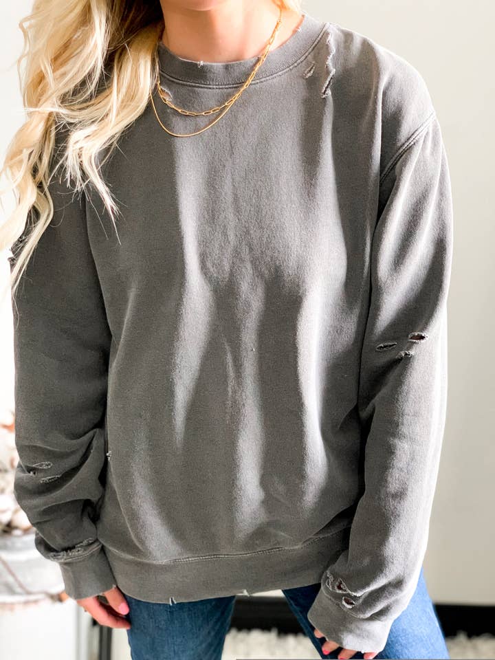 Distressed Crew Sweatshirt for wholesale by Pink Antler