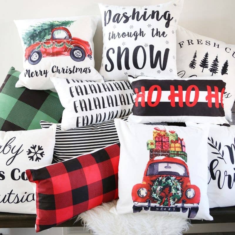 Ivy and Sage Market – wholesale Throw pillow cover – Christmas Red Truck with Tree-Pillow Cover 3