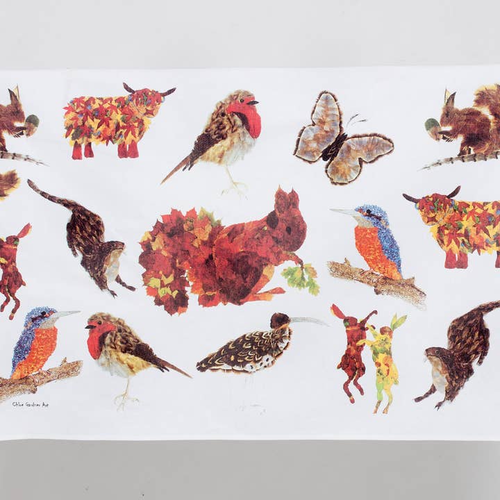 Feather and Leaf Animal Tea Towel for wholesale by Chloe Gardner