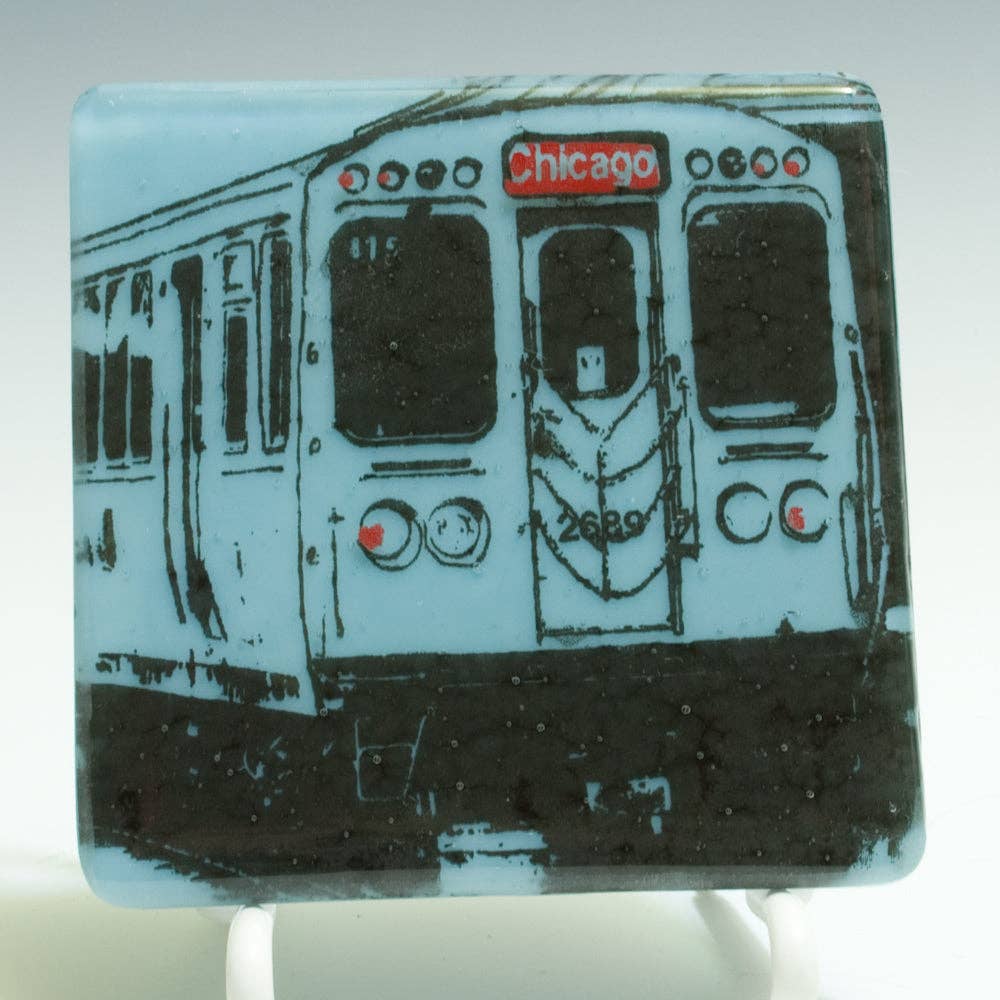Kiku Handmade | Contemporary Fused Glass Home Goods - Wholesale Coasters - Chicago El Train Fused Glass 4" Single Coaster1