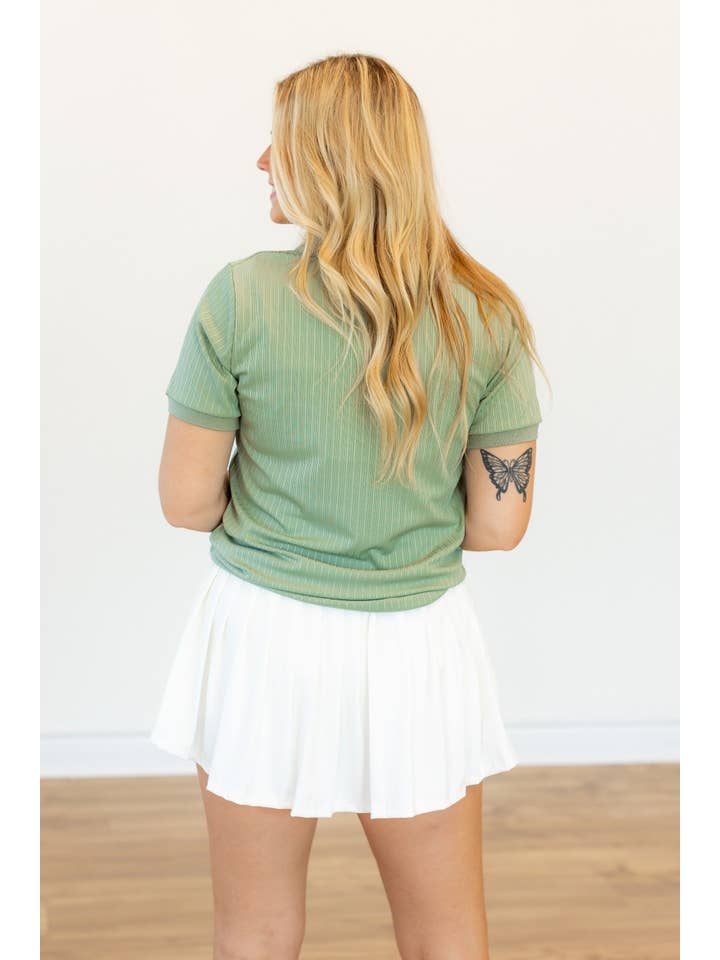 Rib Knit Polo Top, Sage Green for wholesale on Faire1