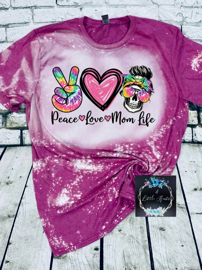 Peace love mom life tie dye gebleekt t-shirt voor wholesale door 4 little hearts