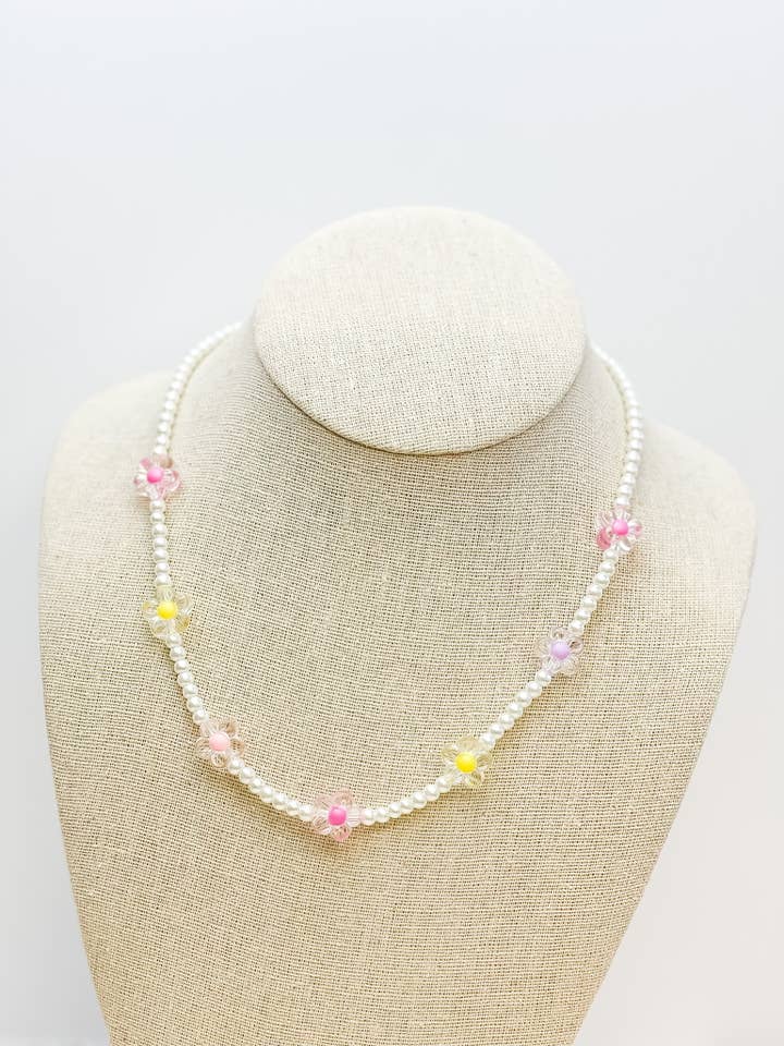 Pearl Pastel Flower Station Necklace for wholesale by Prep Obsessed Wholesale