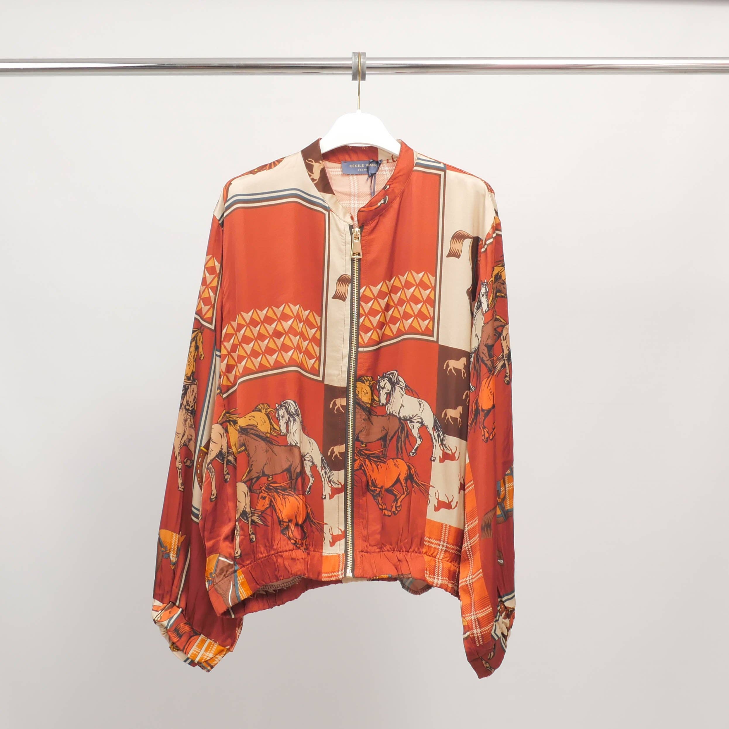 Cecile Wang - Wholesale Jacket - Women's - Equestrian print zip-up jacket in viscose and silk – KD8772VS-300
