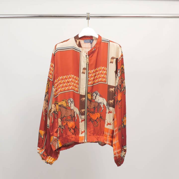 Cecile Wang - Wholesale Jacket - Women's - Equestrian print zip-up jacket in viscose and silk – KD8772VS-30