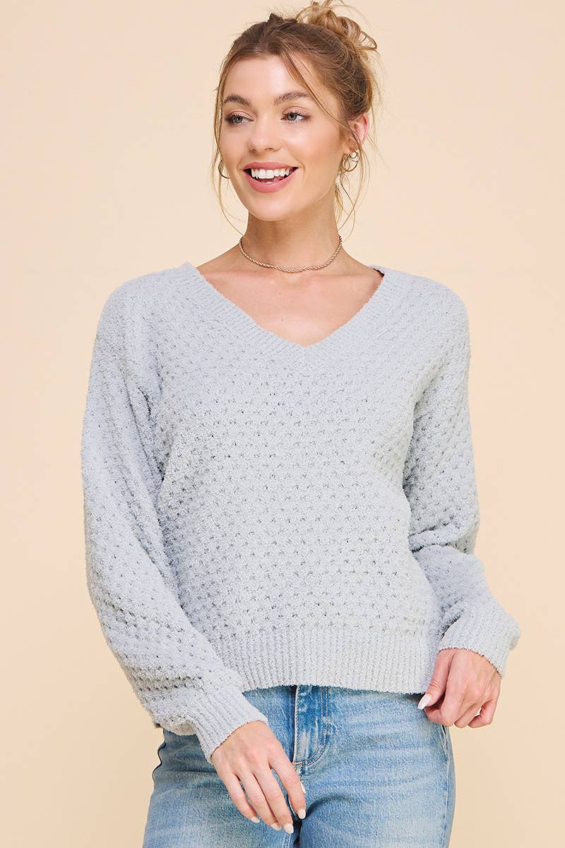 Allie Rose - Wholesale Knit Sweater - Women's - Soft Cloud Pique V Neck Sweater12