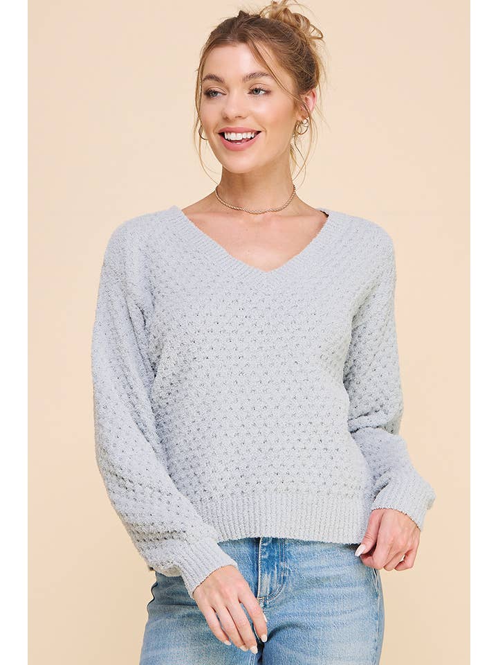Allie Rose - Wholesale Knit Sweater - Women's - Soft Cloud Pique V Neck Sweater12