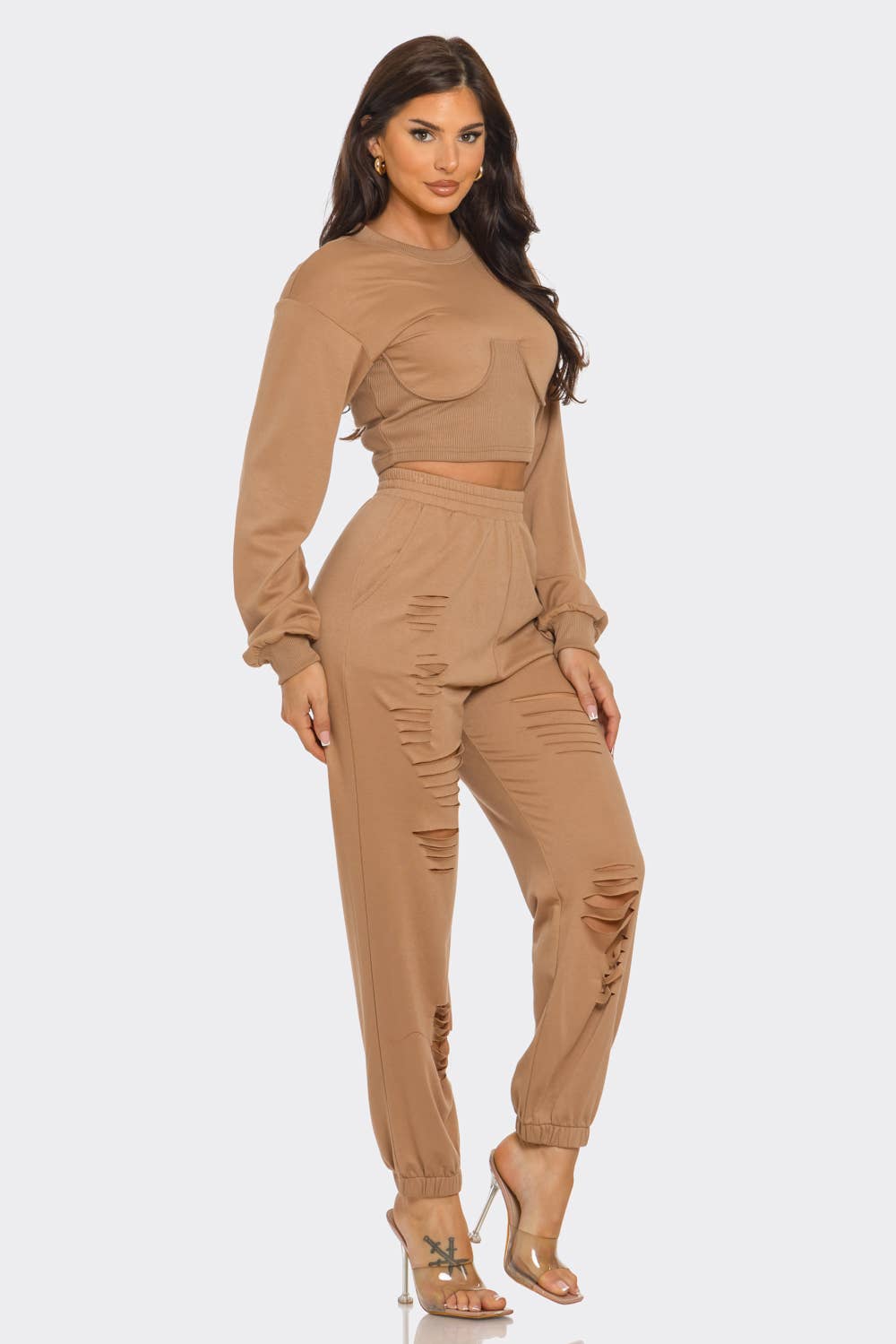 Julia by LoveJ - Wholesale Top & Pant Set (NOT Loungewear) - Women's - Round Neck Solid Top And Laser Cut Pants Set15