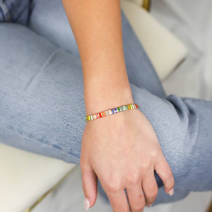 Rainbow Tile Bracelet for wholesale by Boujee Beads Co.