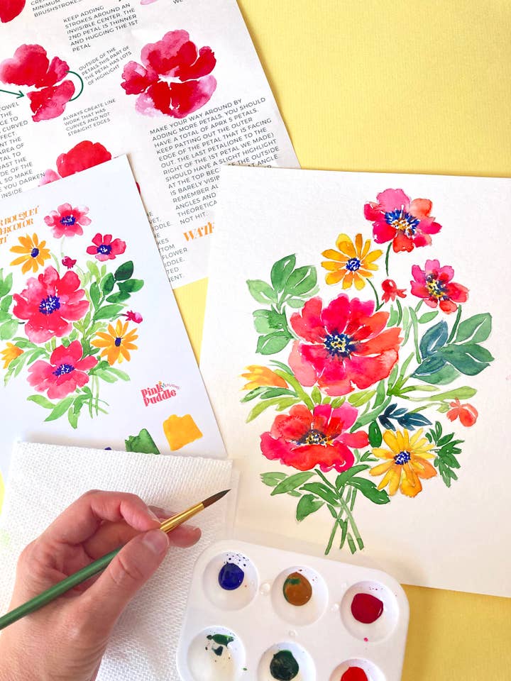Wildflower Bouquet Flower Watercolor Painting DIY Kit for wholesale by Pink Puddle Studio