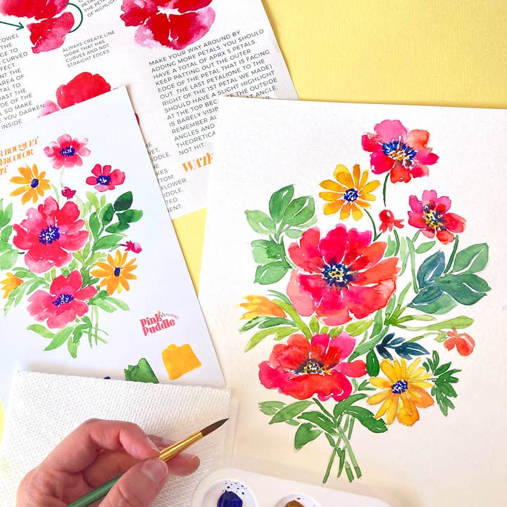 Pink Puddle Studio - Vente Kit de bricolage - Kit de peinture aquarelle DIY bouquet de fleurs sauvages0
