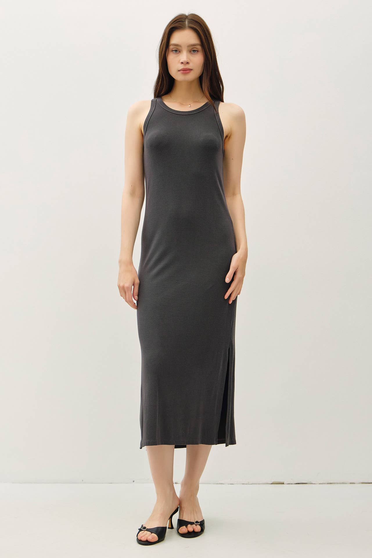 Be Cool - Wholesale Dress - Women's - RIBBED KNIT SIDE SLIT SLEEVELESS TANK MIDI DRESS25