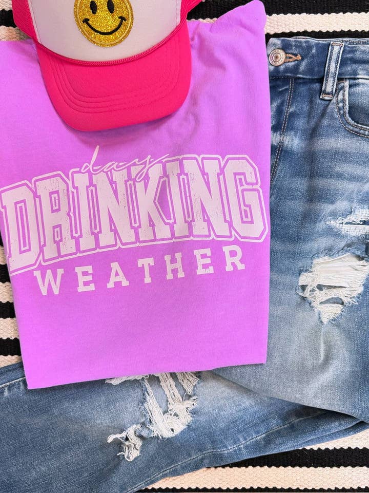 ZZ Threadz – Engroshandel T-shirt med print - Dame – Neon Day Drinking Weather Graphic Tee Comfort Farver