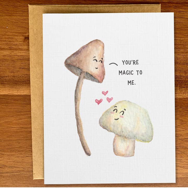 Pink Hill Press - Wholesale Valentine's Day Card - Cute magic mushroom Valentine's card, Cottage core Vday card
