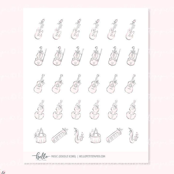 Doodle Icons (MUSIC) | håndtegnede planner klistermærker for engroshandel hos Hello Petite Paper