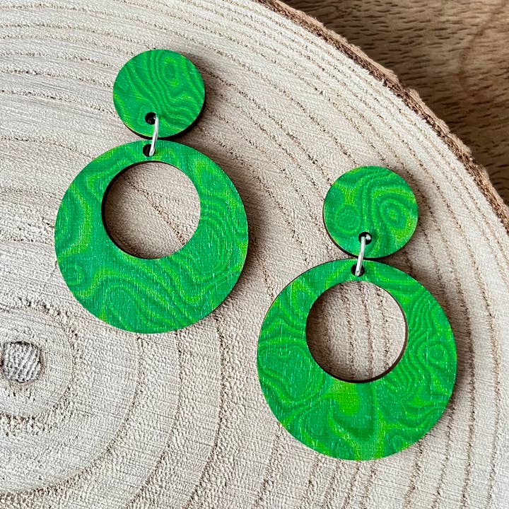 Strange Days ~ Digitally Printed Green Funky Wooden Earrings for wholesale by Soul and Style