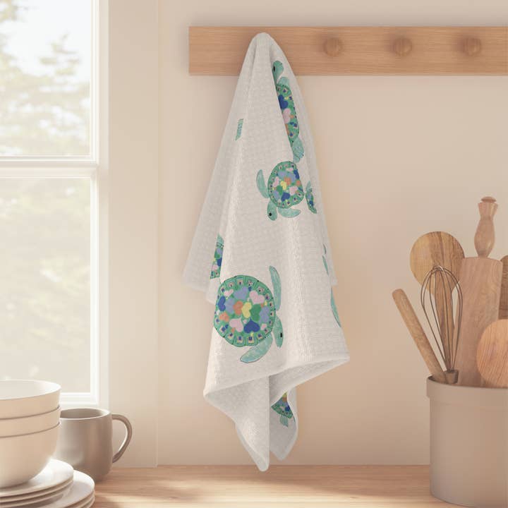 Blue Cava - Wholesale Tea Towel - “Love” Sea Turtles Microfiber Waffle Towel5