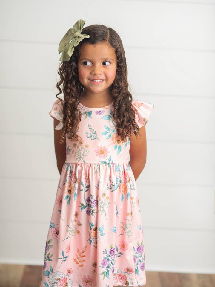 Adorable Sweetness - Wholesale Dress - Kids - Kids Blush Dainty Floral Claire Spring Easter Flutter Dress