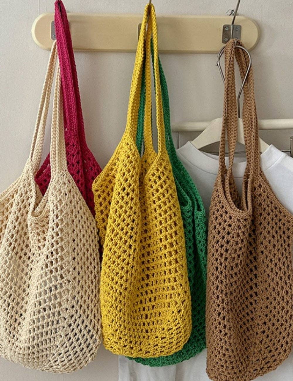 Dipped Shop - Wholesale Beach Bag - Solid Color Hollow Out Simple Beach Shoulder Bag DPB17247