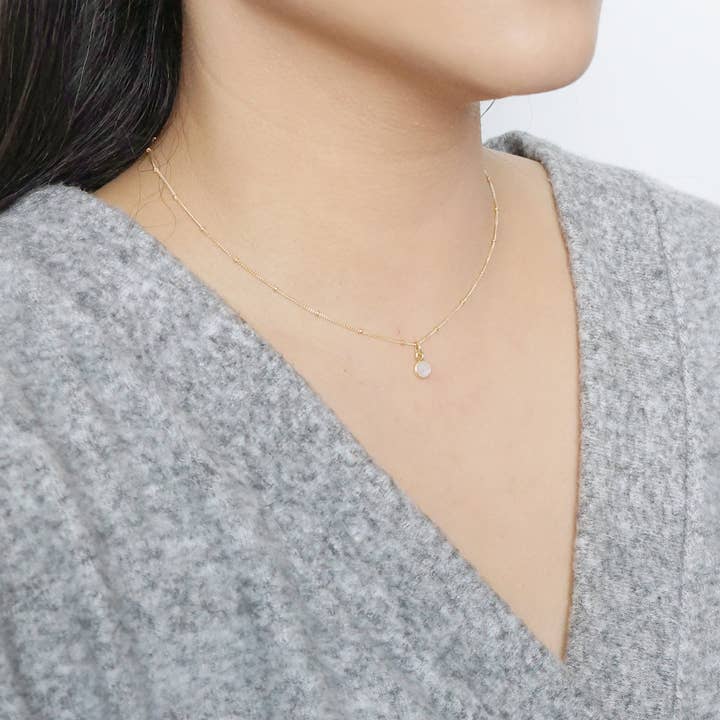Hunter & Trove - Wholesale Pendant/Charm Necklace - Tiny moonstone Gem on 14K Gold Fill Necklace (Cira)