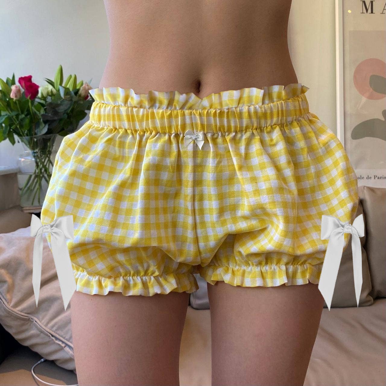 Rosa Clothing - Wholesale Shorts - Women's - Ruffled Bloomer Shorts Plaid Lounge Shorts4