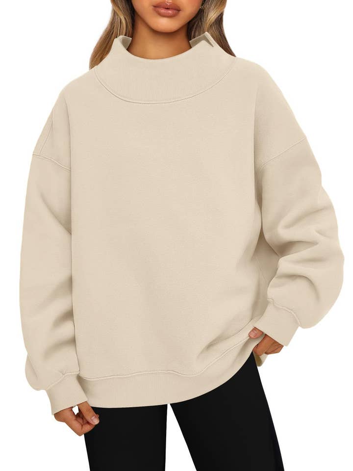 UNISHE - Wholesale Sweatshirt - Women's - Split Neck Loose Fit Fleece Lined Sweatshirt YSFS001