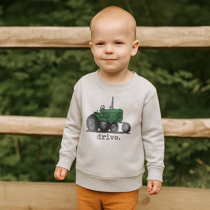"Drive" Green Tractor Farm Kid Western Country Boy Clothing for wholesale by Barefoot Baby