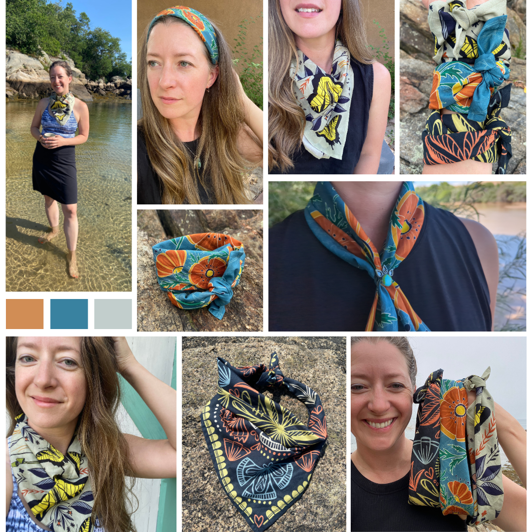 Jen Fox Studio - Vente Bandana – femme - Bandana coquelicots en coton biologique4