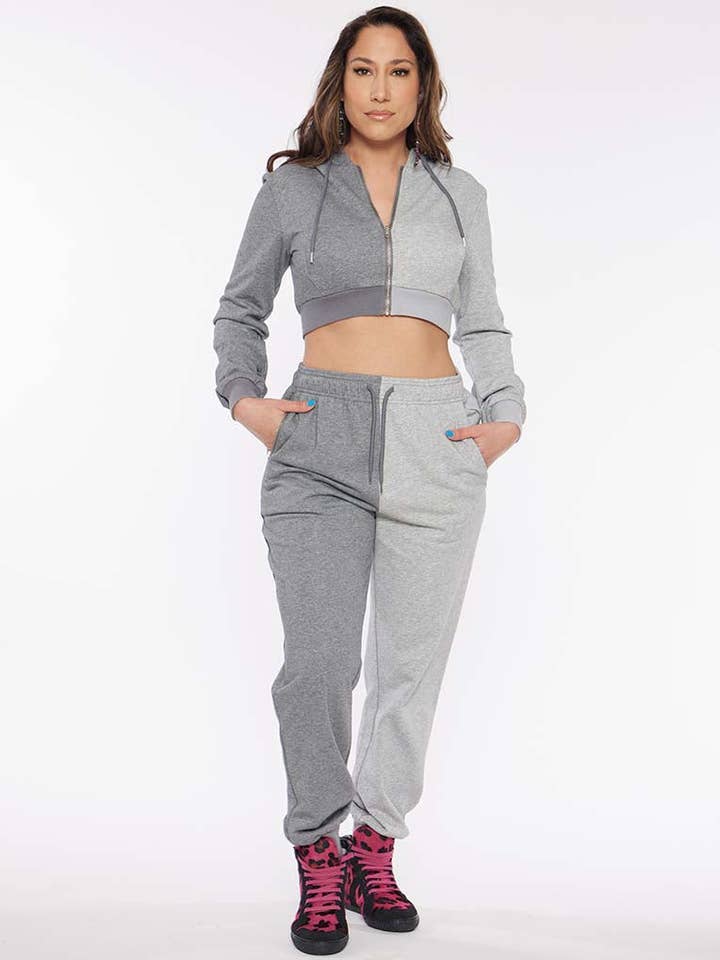 Zweifarbiger Crop Hoodie für den Großhandel von CIRCULAR PATH