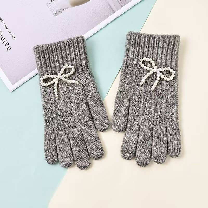 Little Trendy - Vente Gants – femme - Gants chauds en tricot Pearl Bow Sweet Knitted pour femmes8