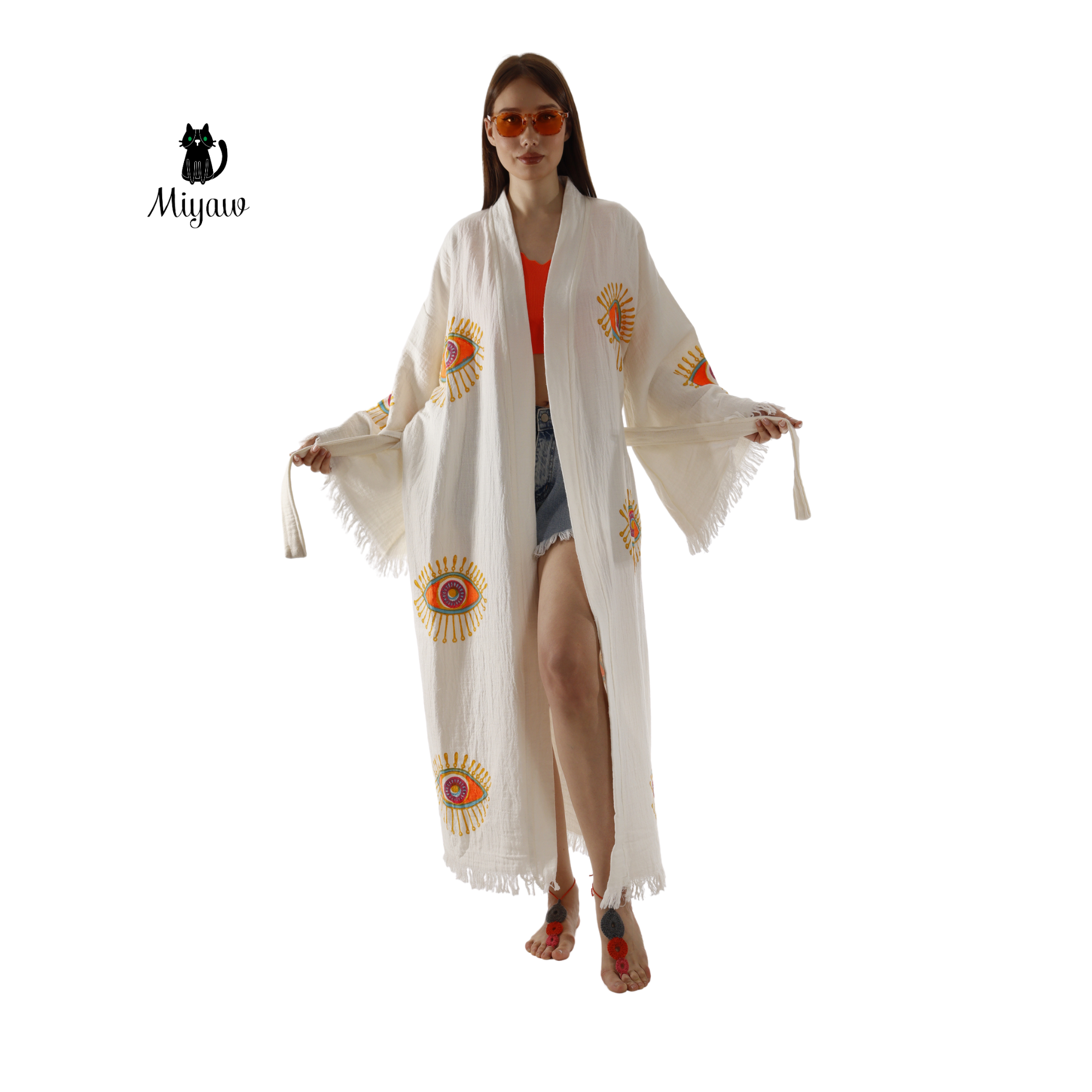 Pure & Chic, LLC - Miyawfashion - Wholesale Kimono - Women's - Wholesale Organic Cotton Duster – Neon Eye Kimono Robe4