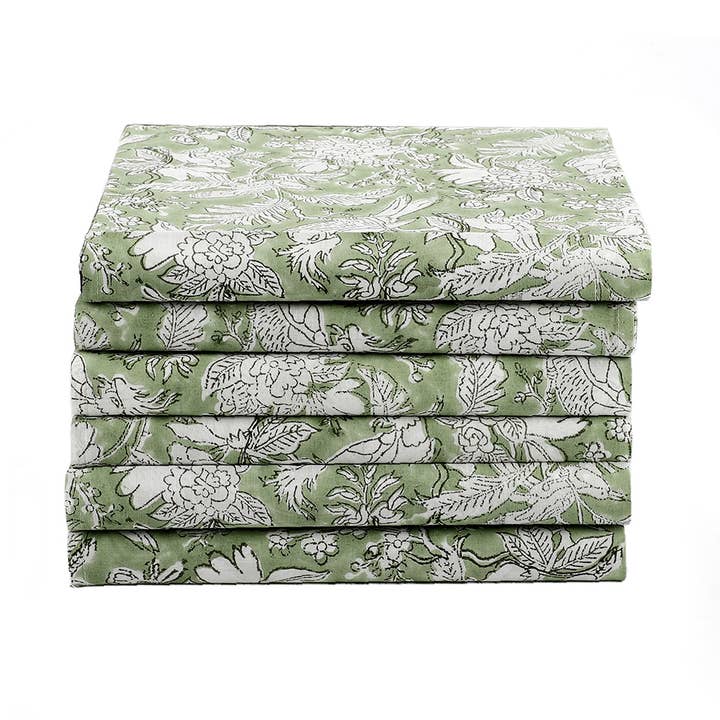 Olive Green Hand Block Printed 100% Cotton Napkins18x18" for wholesale by Cotton Print Club